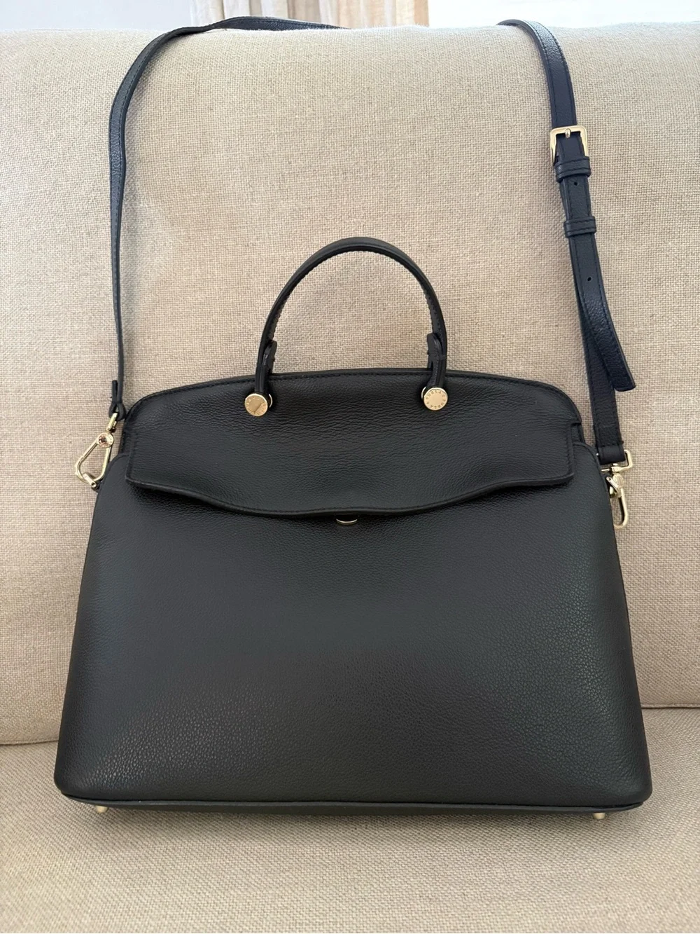 Furla Black Pebbled Leather Satchel with Gold Hardware